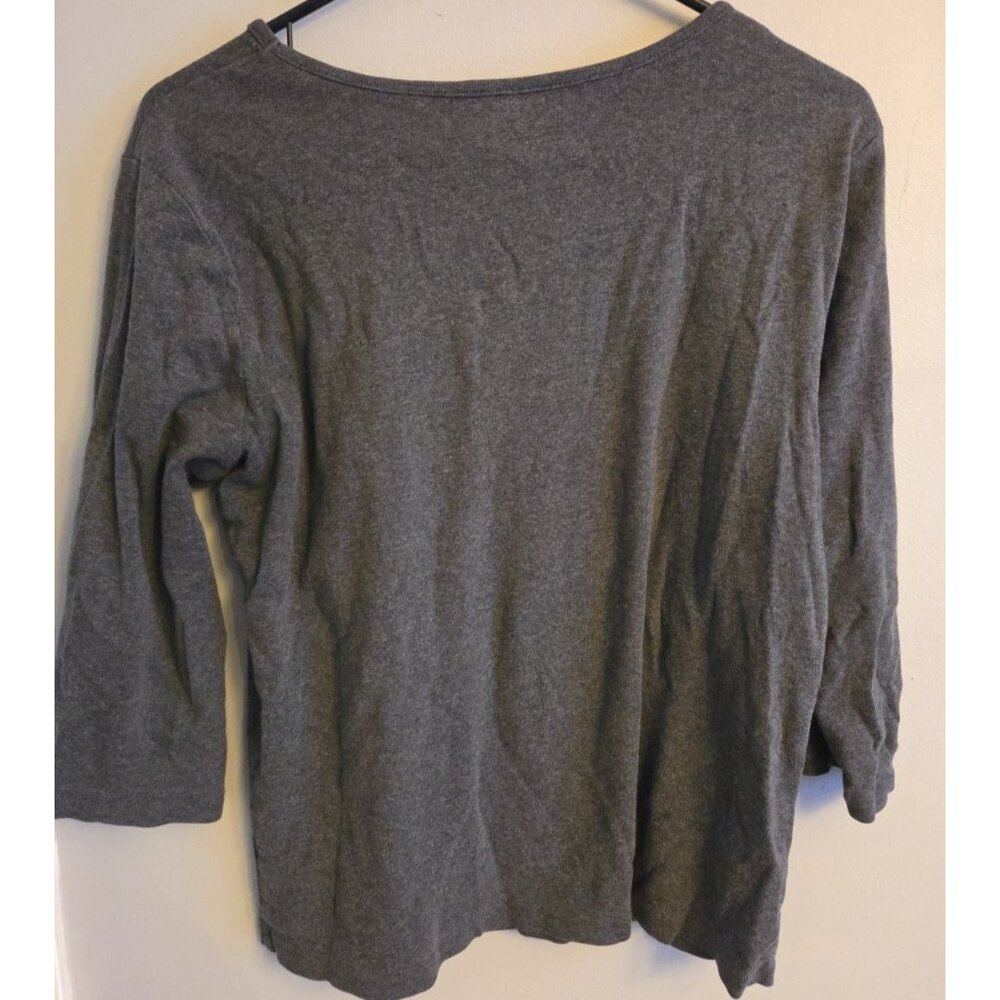 Karen Scott Shirt Top Medium Gray Geometric Multicolor Pattern 3/4 Sleeve Top - Picture 4 of 4